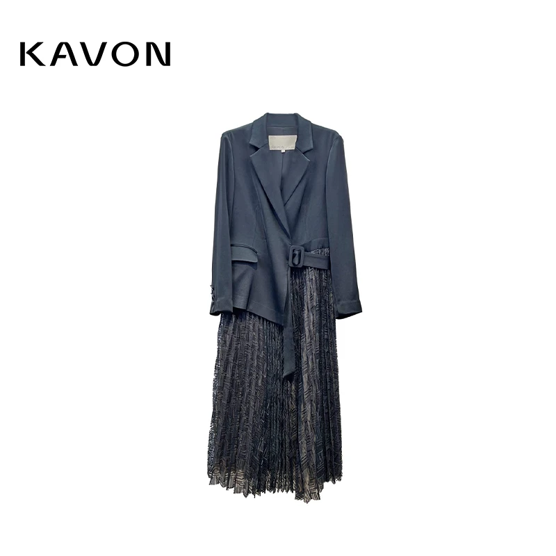 【婷婷专属】优雅轻奢大气通勤拼接假两件百褶连衣裙KK3L108XE