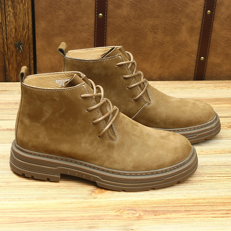 真皮男款复古风沙漠靴厚底休闲工装风系带英伦风百搭潮流马丁靴男