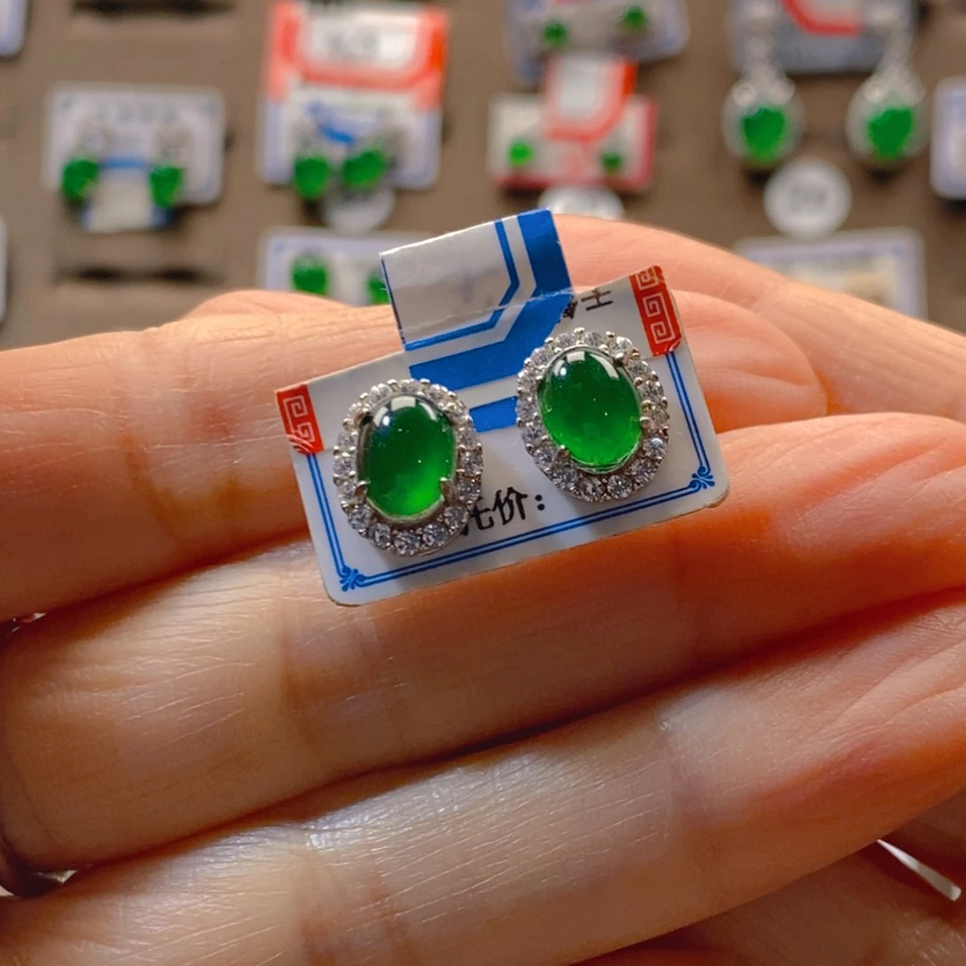 颈饰银S925镶嵌翡翠鹤*.翡翠耳钉