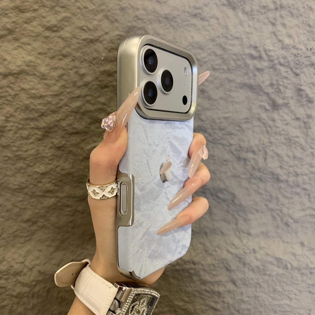 小众绒布雪山纹适用iPhone16promax苹果15手机壳14电镀13创意17