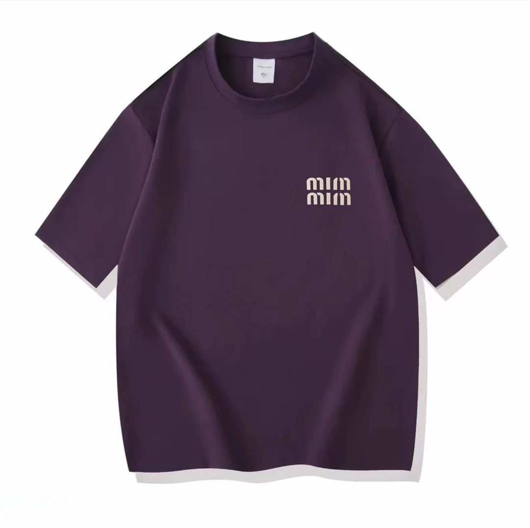 紫色【纯棉短袖】新款时尚印花短袖夏季男女同款纯棉重磅T恤A19