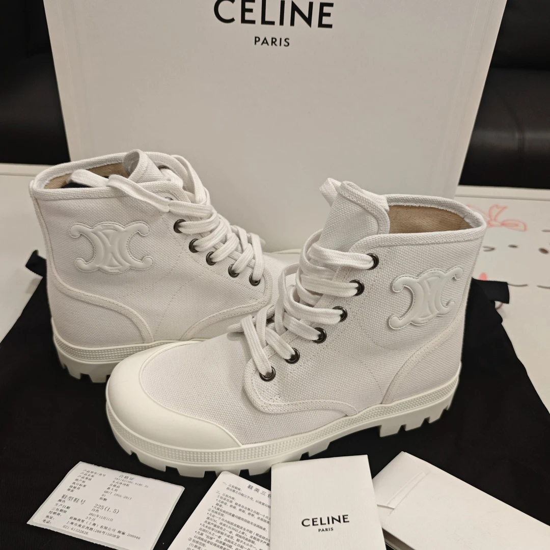 95新 Celine/思琳 拼皮短靴白色35码/250415ZSX2Z01