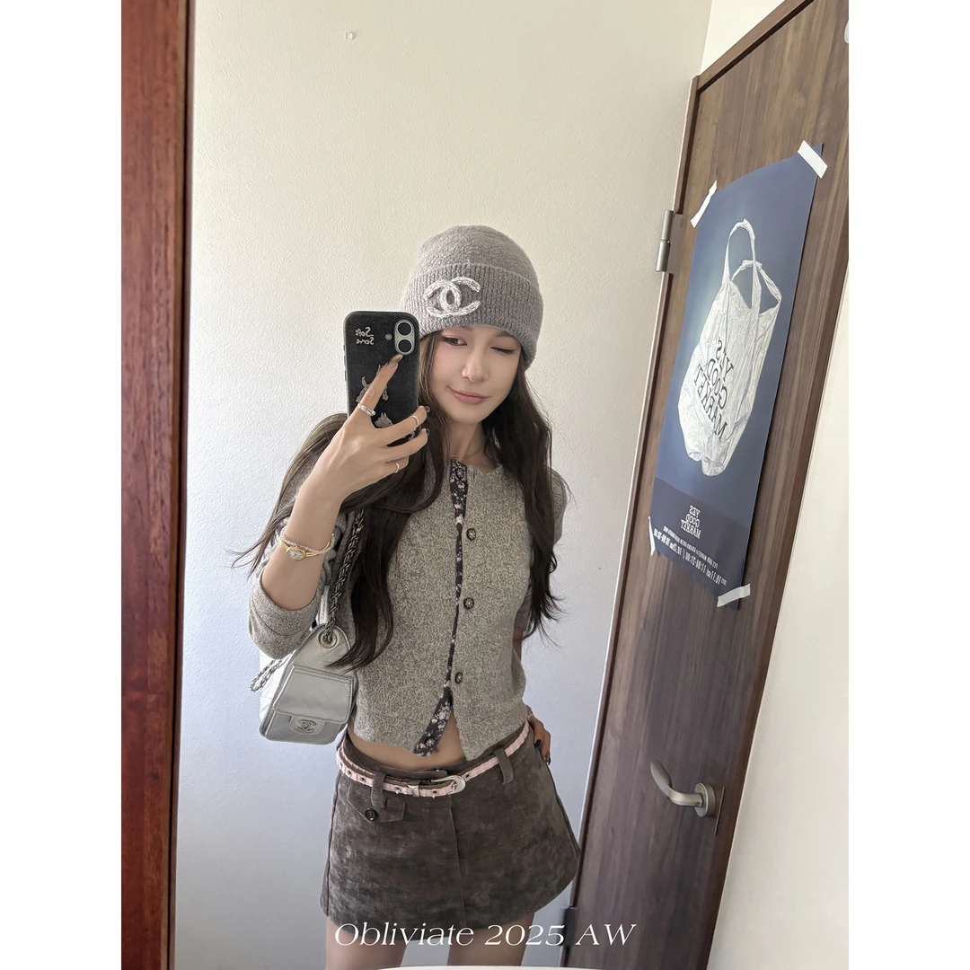 obliviate一忘皆空 糖水日记-拼接门襟木质扣开衫打底上衣女