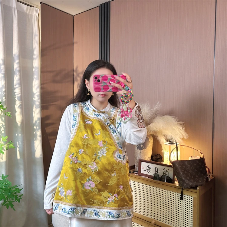 【好看】新中式复古手推绣女装中国风年轻刺绣格格服马甲上衣