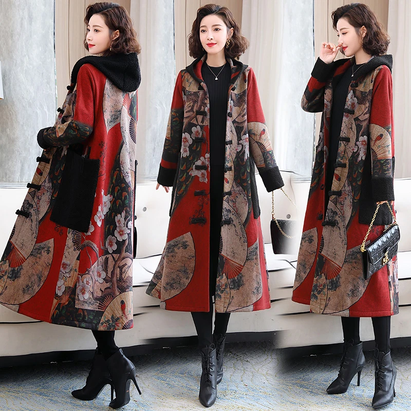 2024加绒冬装新款时尚风数码印定位花水貂绒+圈圈毛一体大衣保暖
