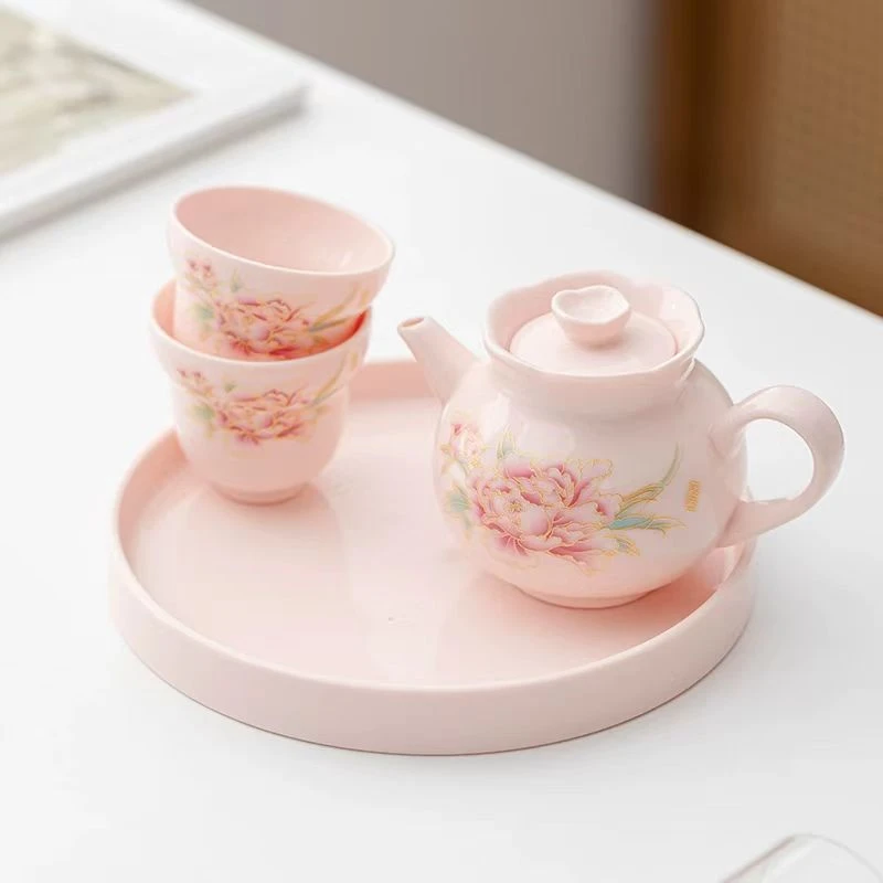 粉牡丹一壶两杯带茶盘ZH2127