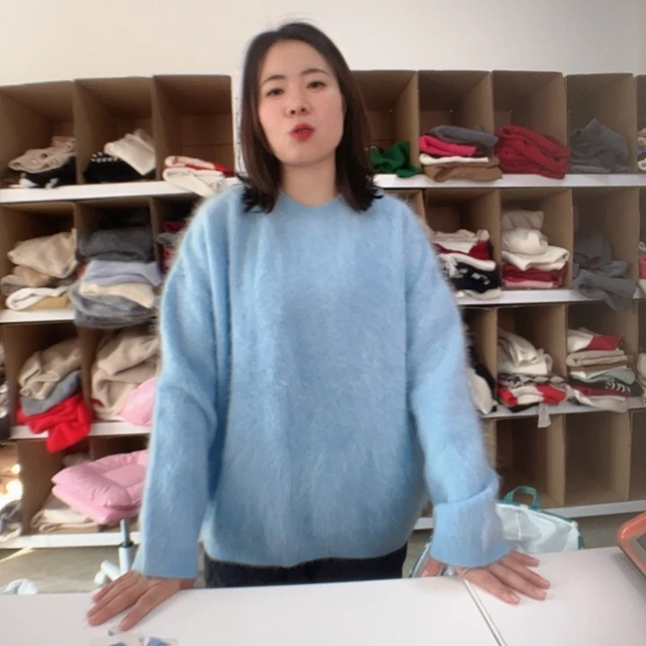 蓝色拉绒纯山羊绒