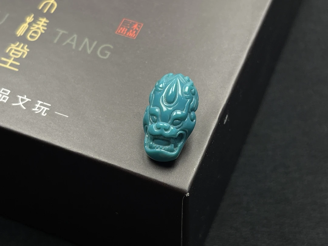 原矿绿松石把件兽面雕刻 18.9✖️11.2 满绿满色 细节丰富 高瓷不反