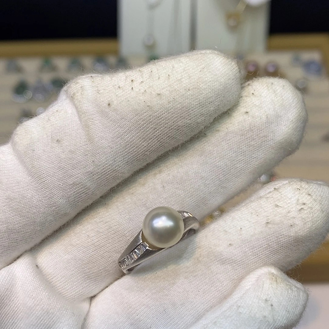 银S925镶嵌海水珍珠戒指8/9澳白