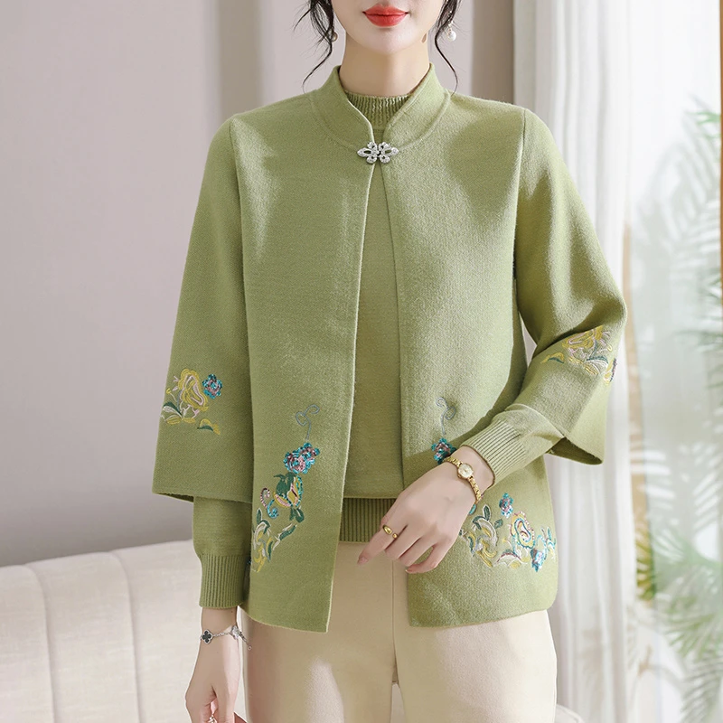 【雪夕】妈妈秋装套装2025新款中老年女装红色毛衣外套两件套