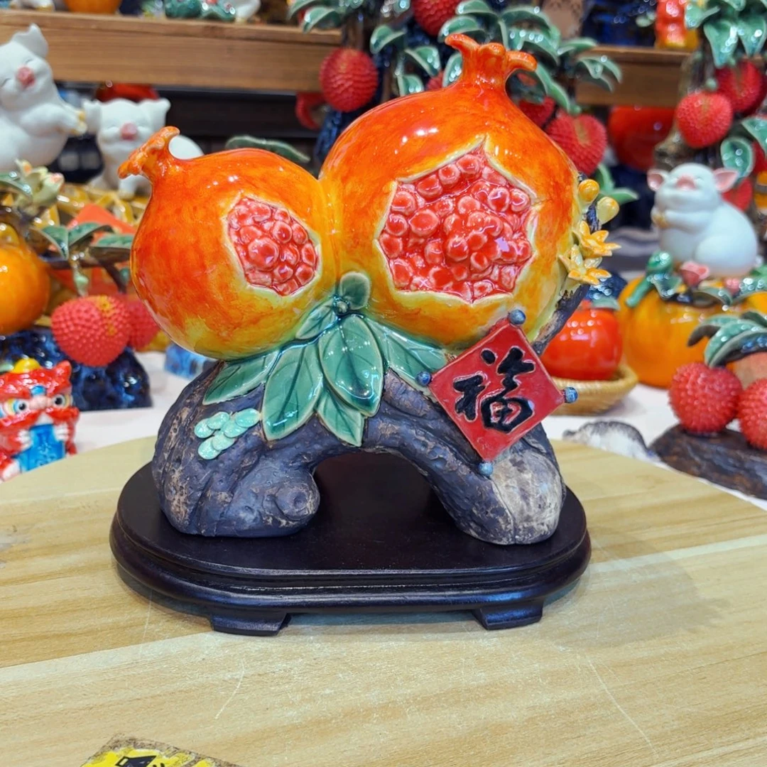 陶瓷双石榴摆件陶瓷