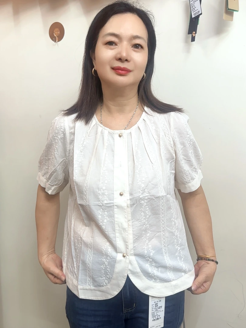 法式气质短袖衬衫圆领设计感百搭上衣夏季