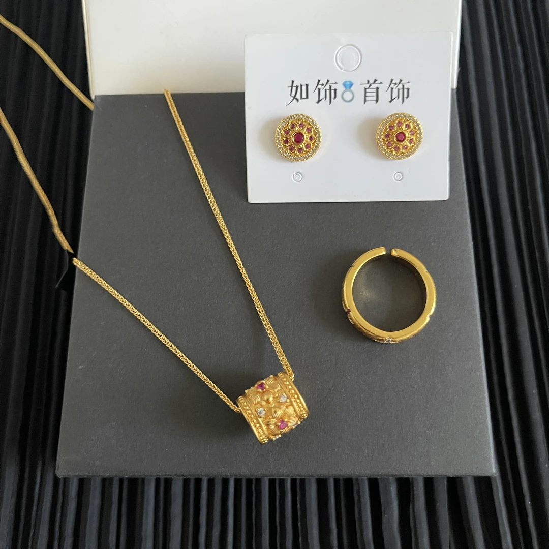 铜合金项链 如饰 古法路路通三件套套装精美百搭简约气质