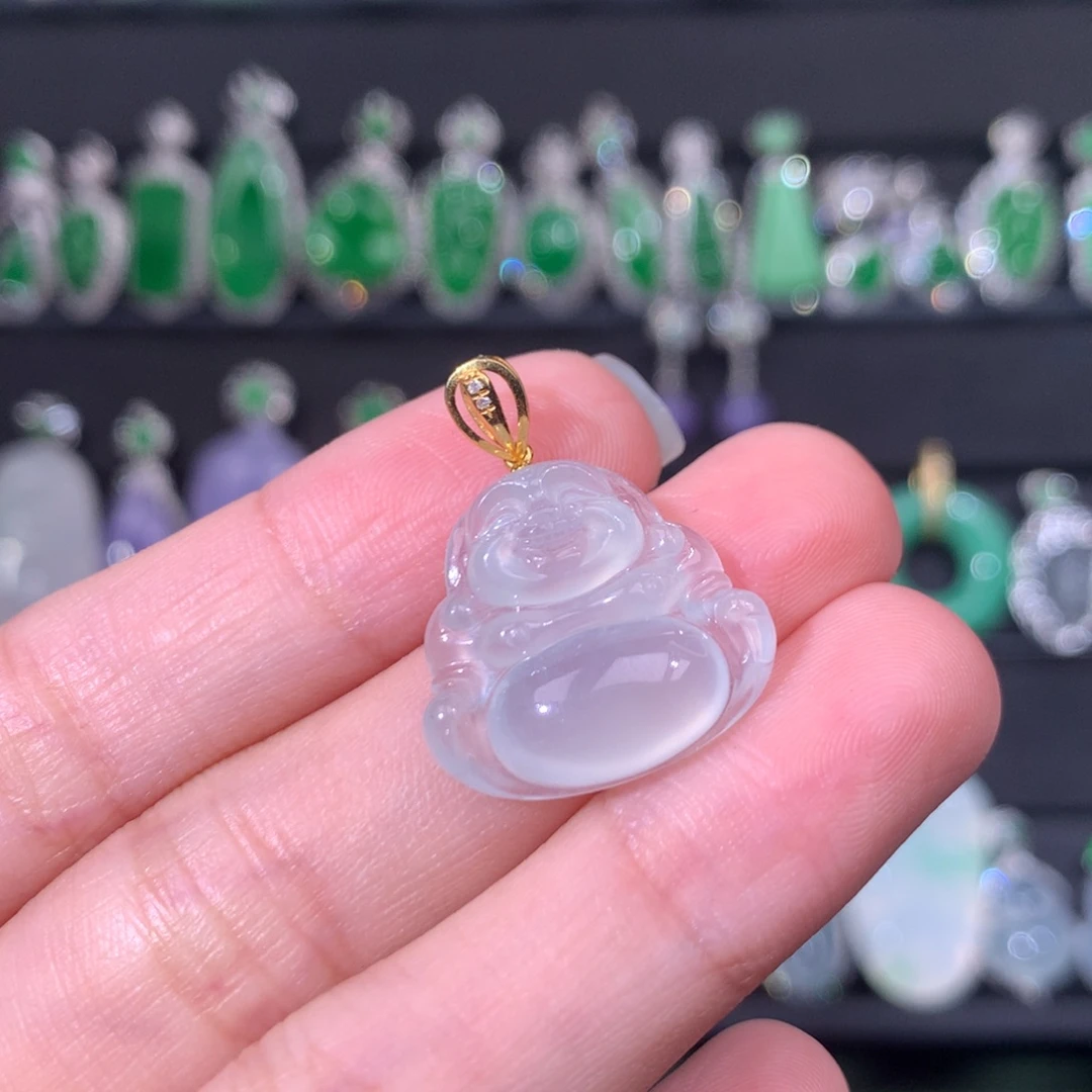 翡翠18K金镶嵌吊坠(不含链)佛公