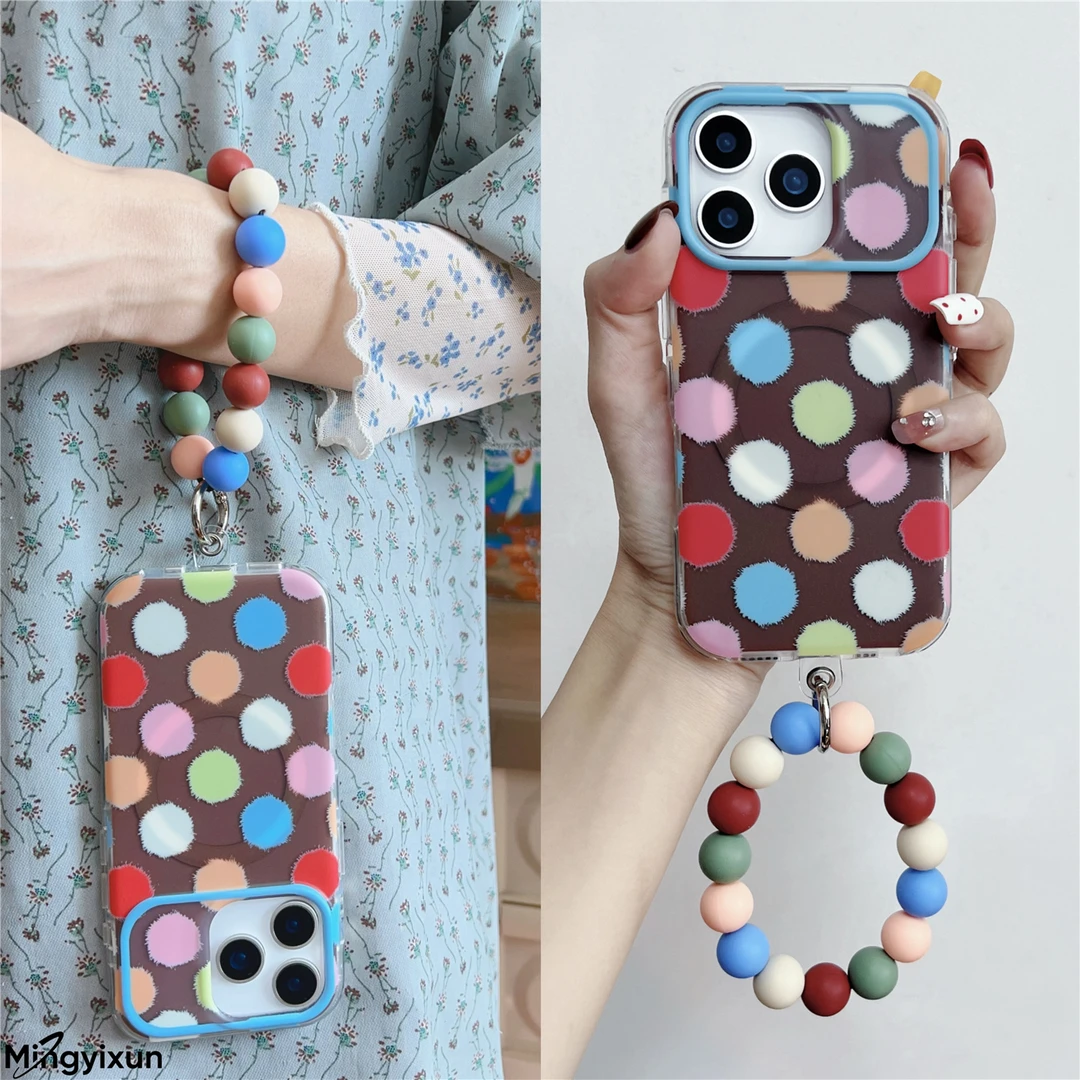 ins多巴胺磁吸彩色波点适用iphone16promax串珠苹果17手机壳15/14