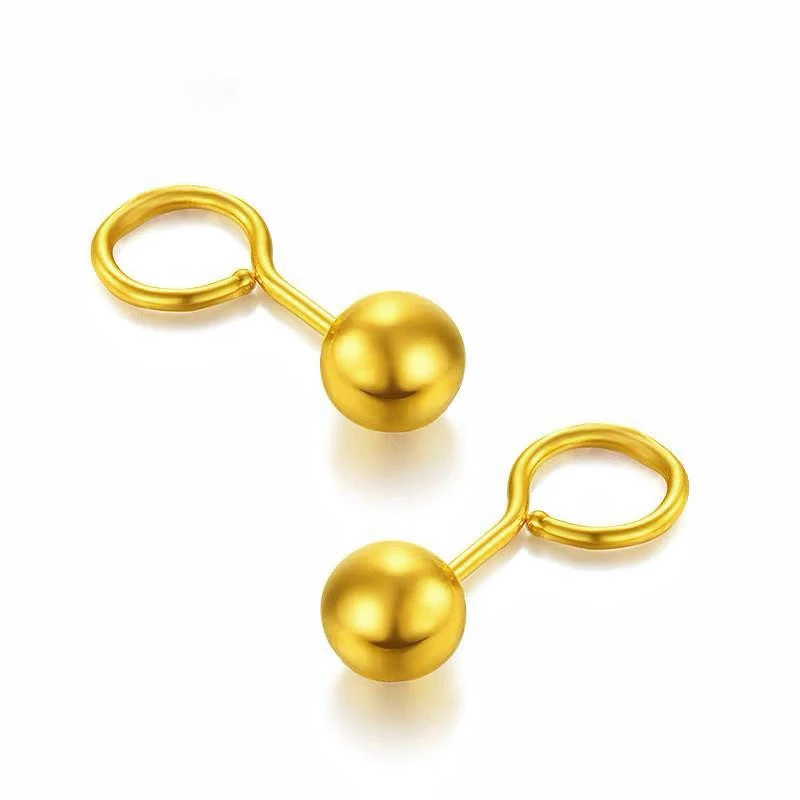 足银耳饰 足银耳钉圆球耳钉金圆珠女款百搭耳钉4MM