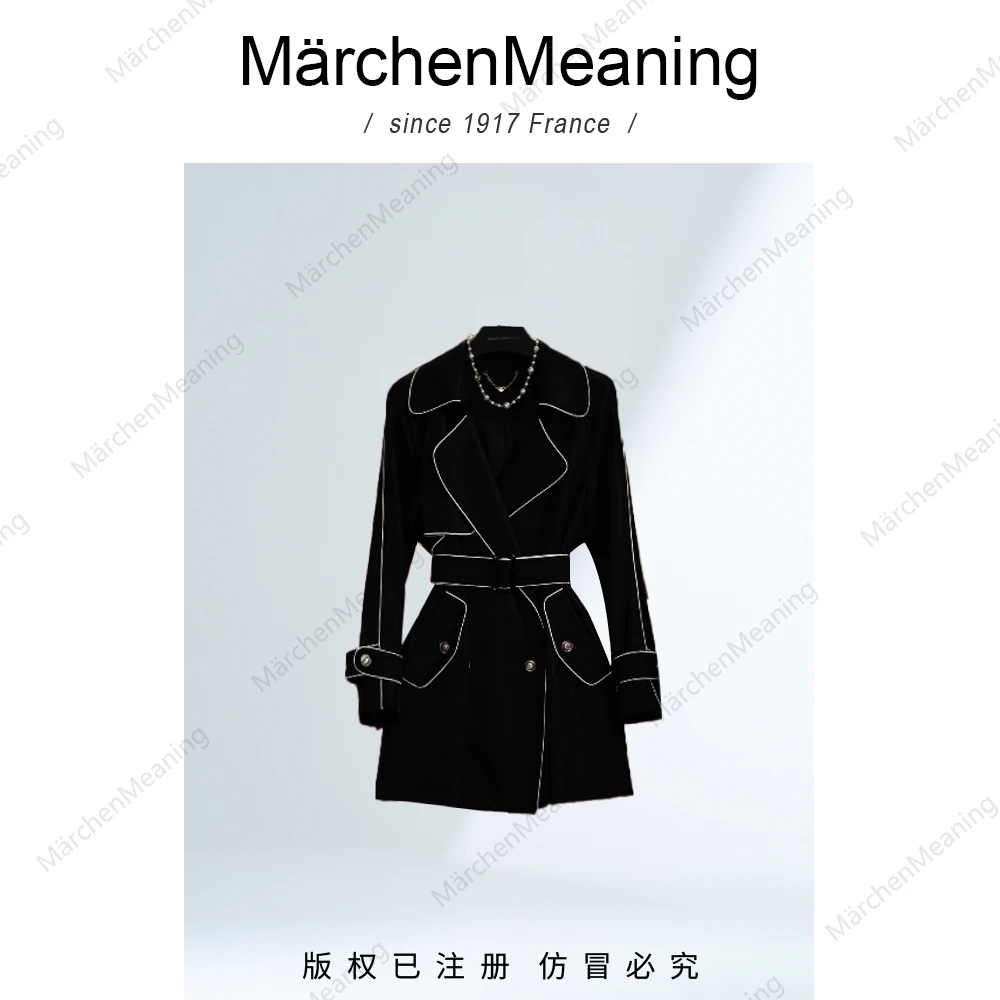 MärchenMeaning黑色高定设计师款优雅气质轻奢收腰短款风衣外套静