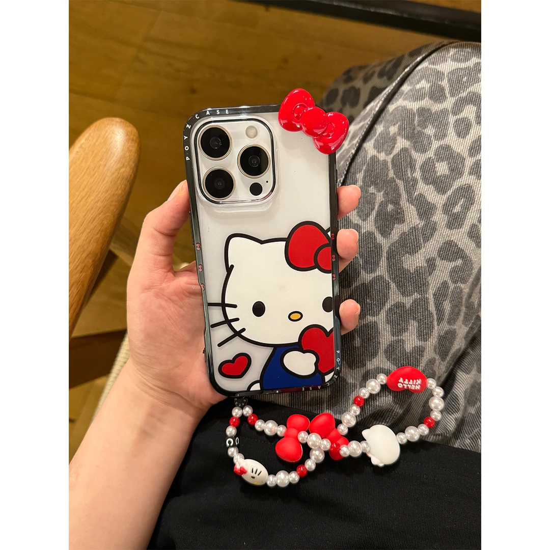 适用苹果16手机壳iPhone15/14promax黑边框KT猫蝴蝶结手机保护套