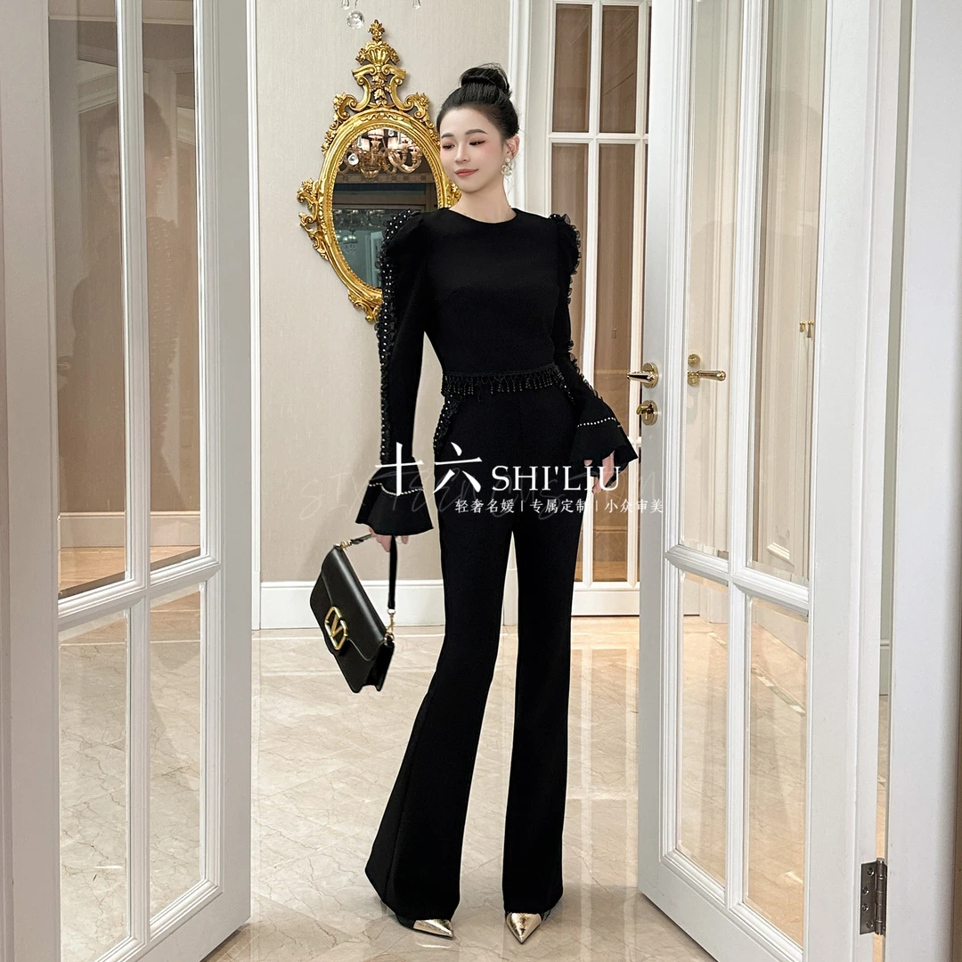 【十六原创】太古汇·时尚轻奢阔腿微喇百搭气质女装休闲裤套装91345