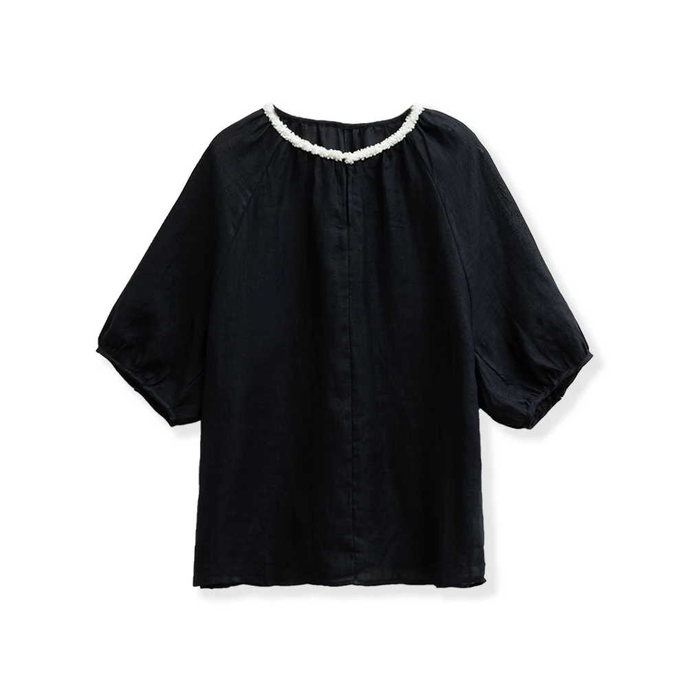 苎麻垂顺松弛碎花领衬衫1688-352-8302