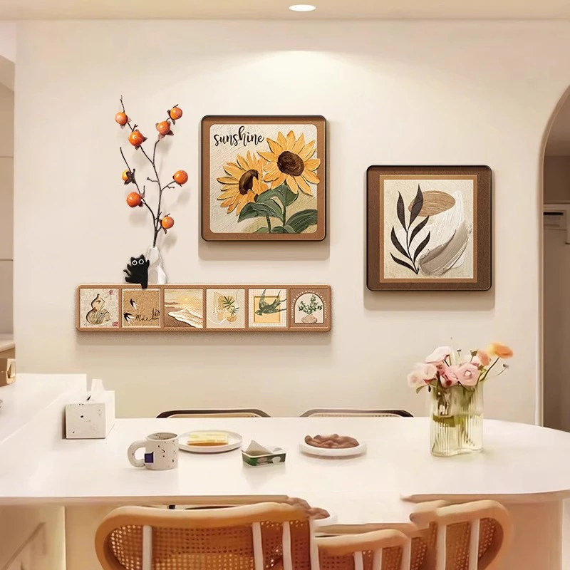向日葵餐厅挂画高级感客厅大白墙组合壁画奶油风饭厅餐桌旁装饰画