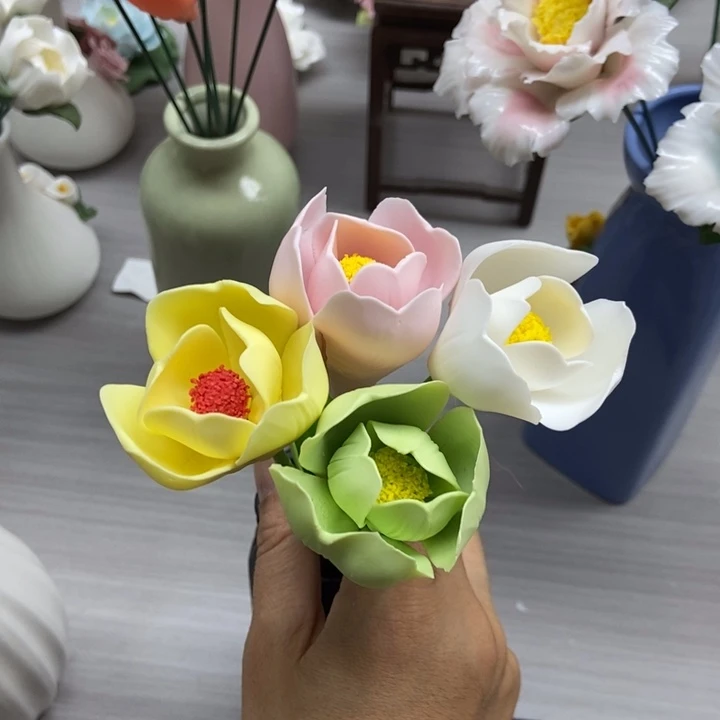 陶瓷手工制作陶瓷花郁金香带叶子