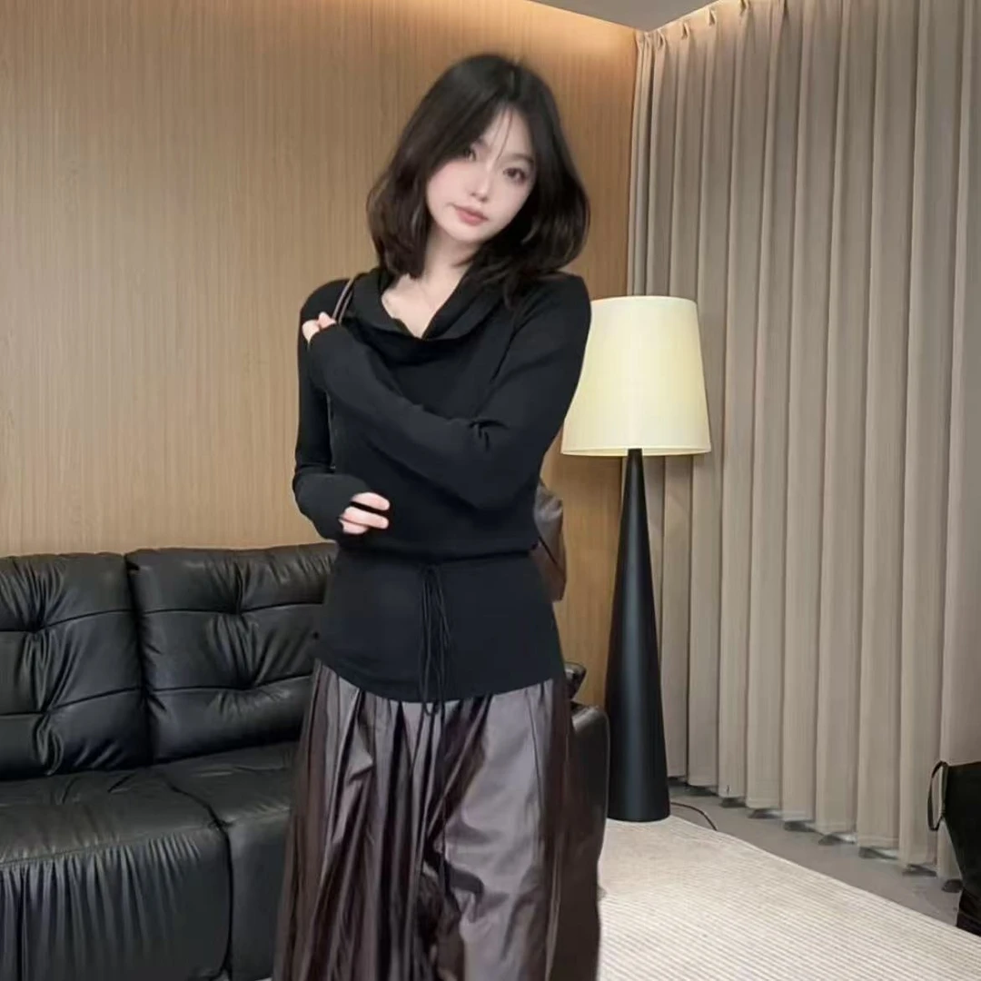 【诺诺专享】2025秋季新款气质通勤显瘦系堆堆领收腰毛衣1374