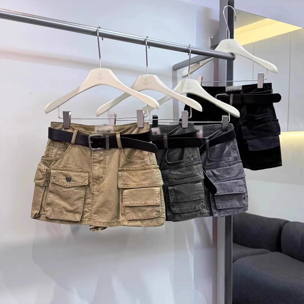 美式复古工装休闲a字裙女2025夏季双口袋高腰修身性感包臀半身裙