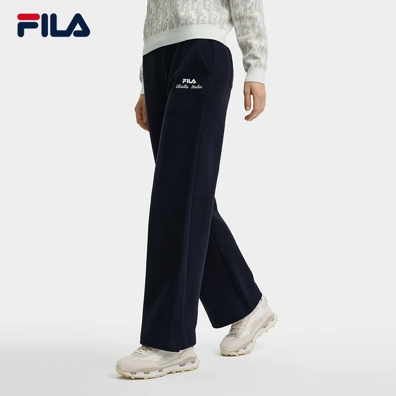 Fila/斐乐【夏季百搭直筒裤】女士休闲运动遮肉高腰垂感阔腿长裤