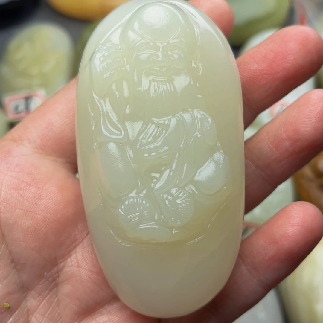 石材方解石手把件寿星