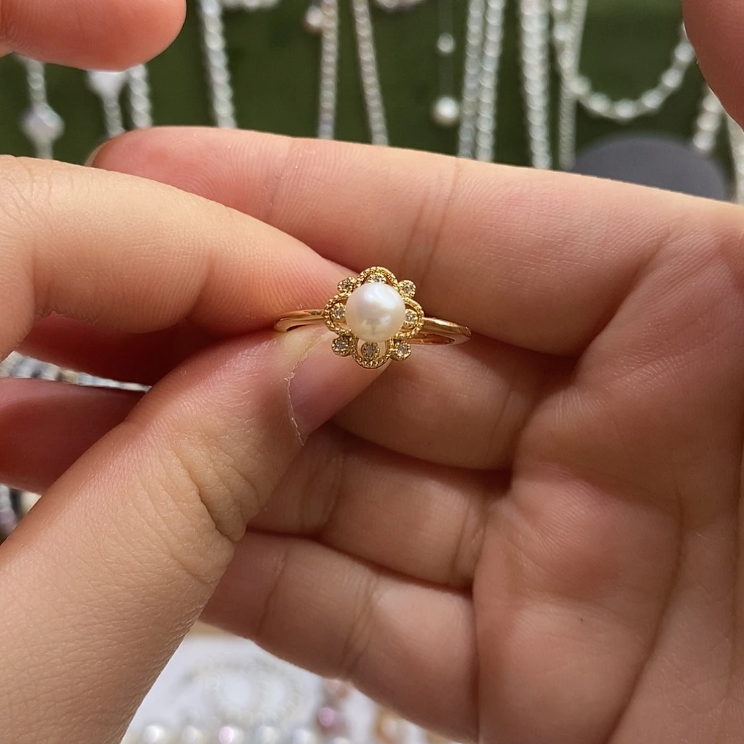 淡水珍珠合金手绳戒指