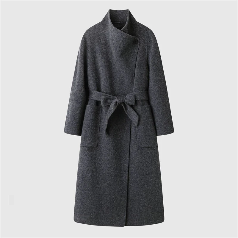 艾家2025冬季新款中长款双面毛呢大衣外套女2355