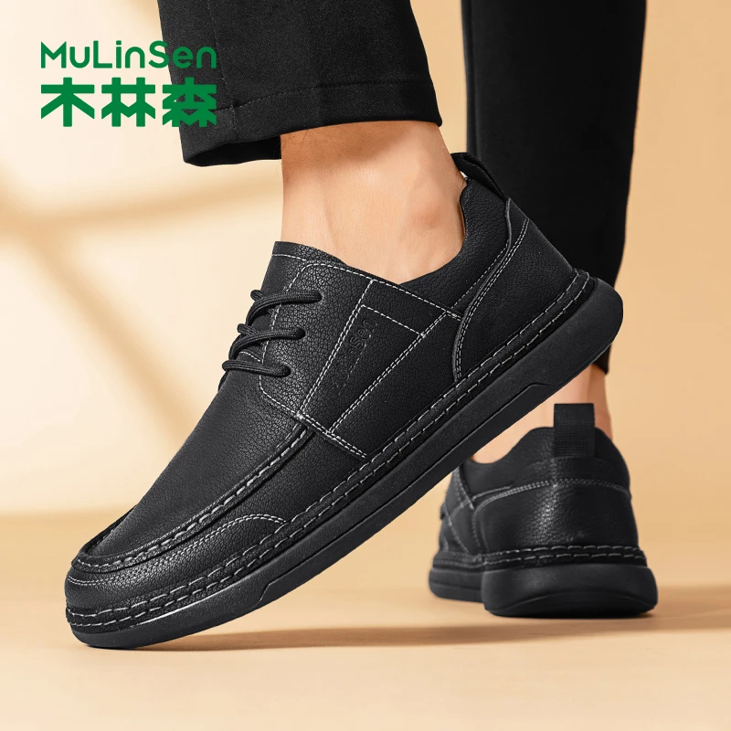 木林森皮鞋豆豆鞋男鞋秋季时尚男士高级感工装鞋痞帅百搭板鞋防滑