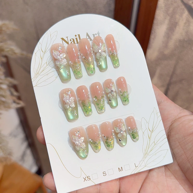 【绿野仙踪】手工穿戴美甲精品猫眼气质穿戴甲蝴蝶雕花可拆卸贴片