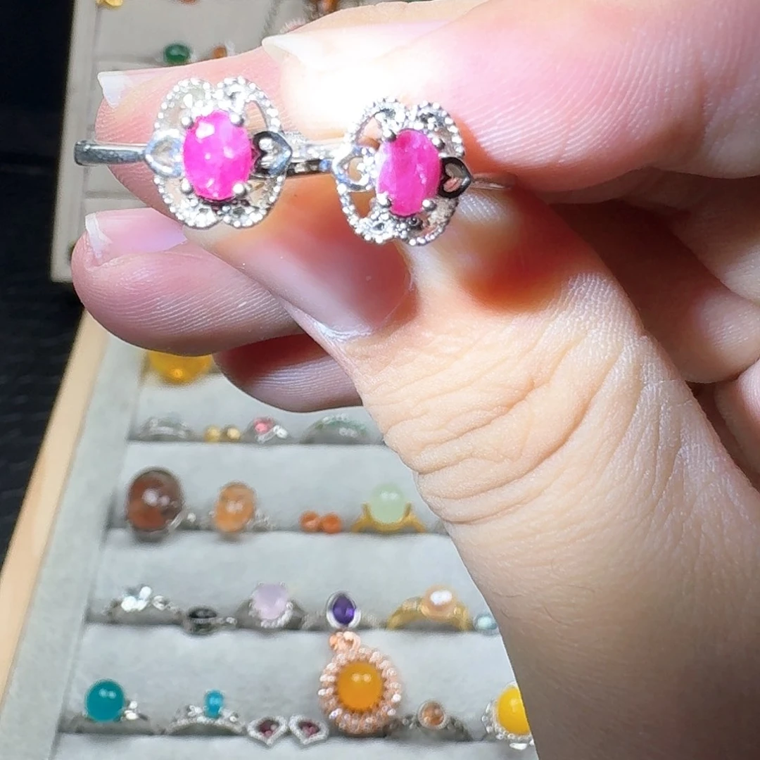 芙蓉石戒指银S925镶嵌