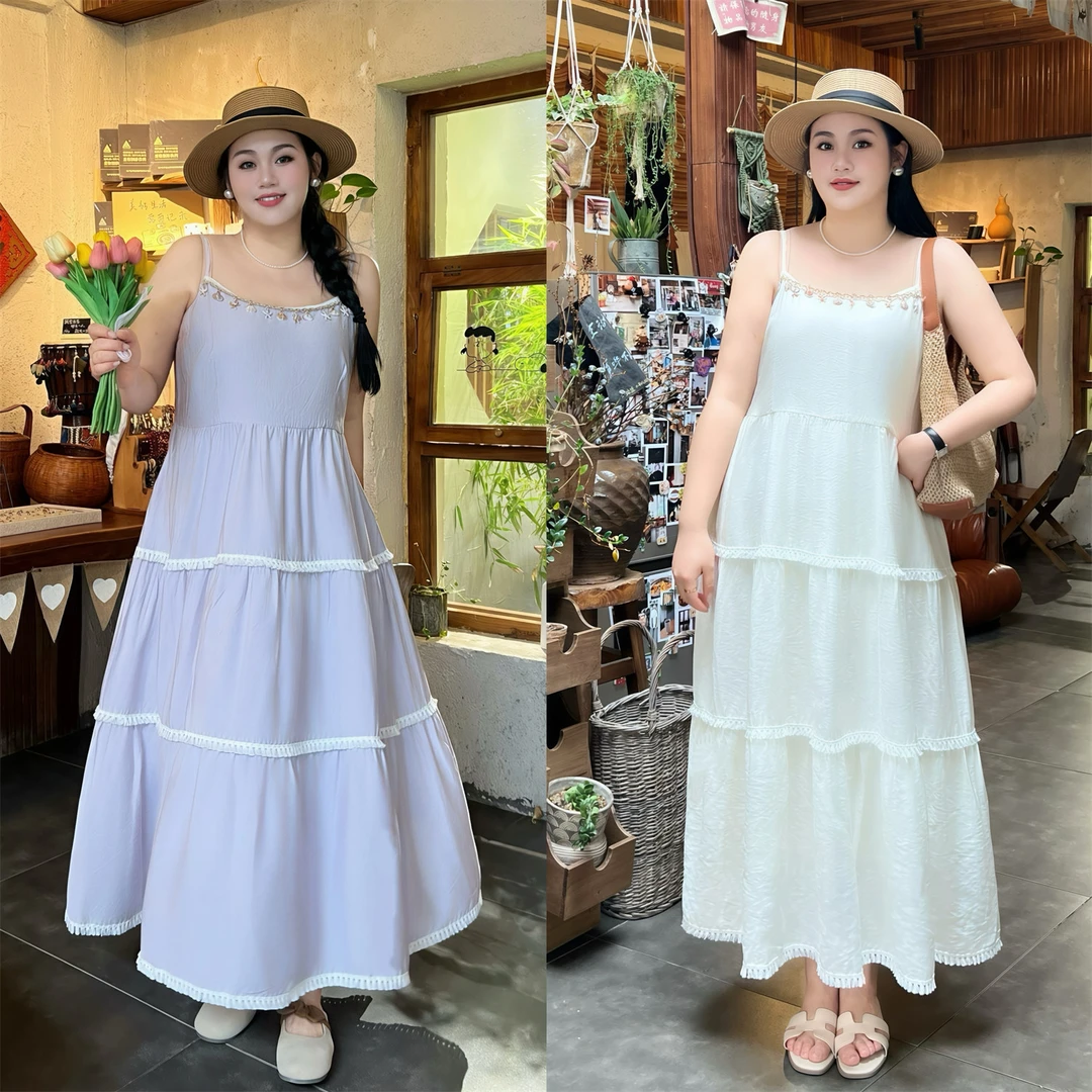 断码捡漏~京都繁花 / 精致流苏吊带连衣裙8982花契大码200斤胖mm