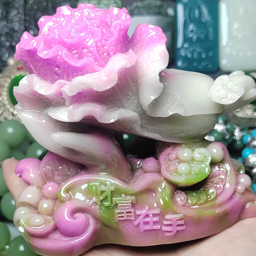 藕粉带翠紫气东来白菜（百财）大摆件