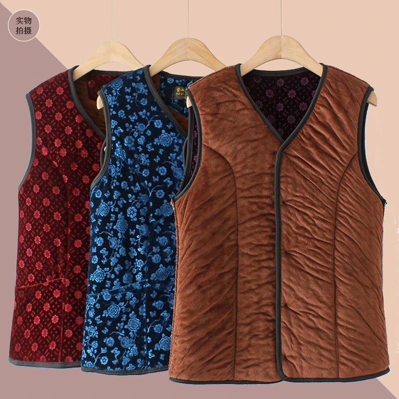 中老年女士马甲加绒加厚老年女装奶奶背心马夹老人衣服秋冬上衣