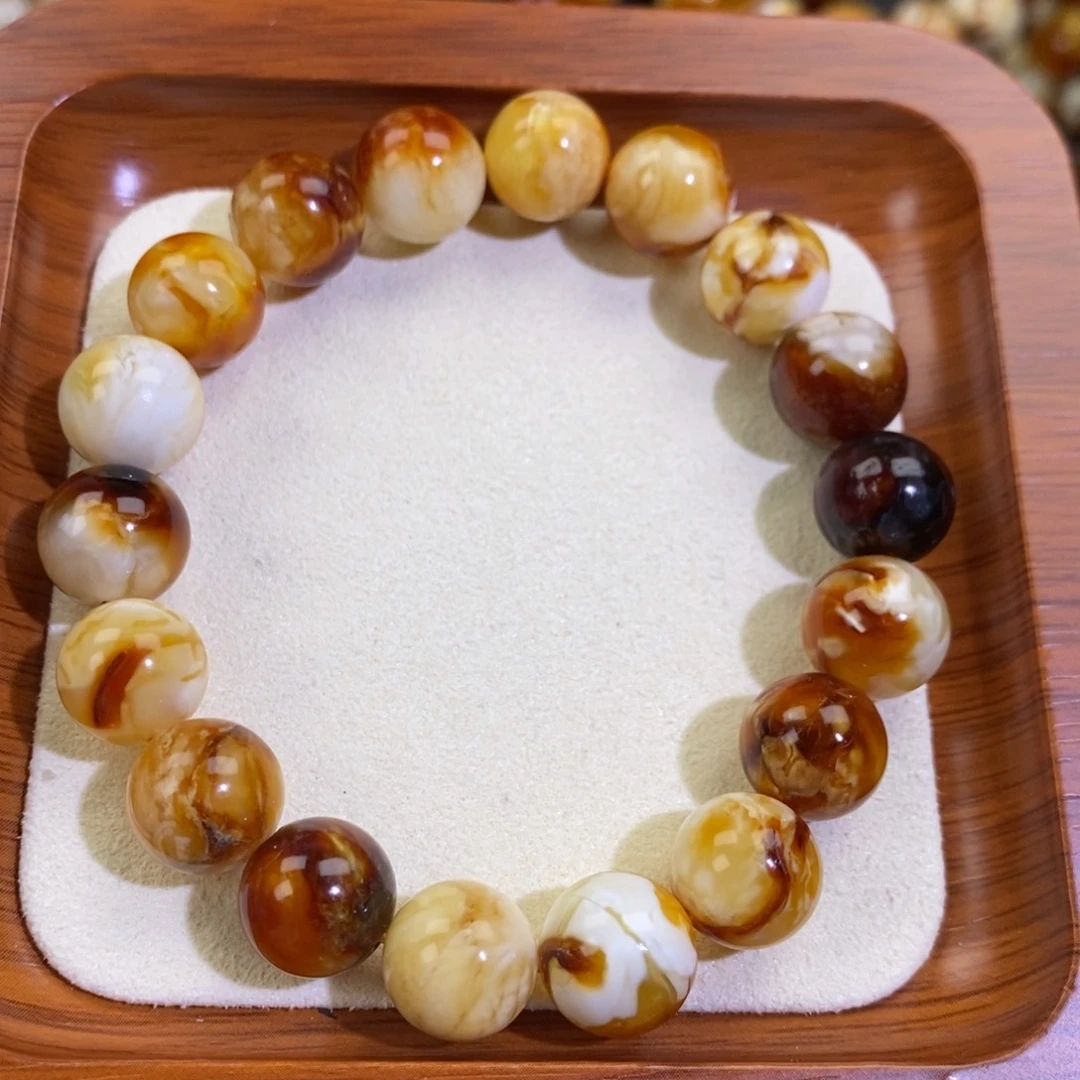 琥珀未镶嵌手链天然沁色蜜蜡手串11.4mm