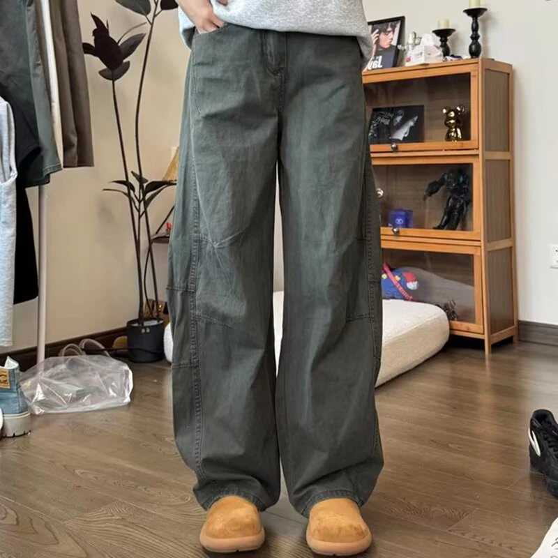 水洗棉弯刀工装裤男夏季薄款cleanfit美式裤子高裆香蕉阔腿牛仔裤