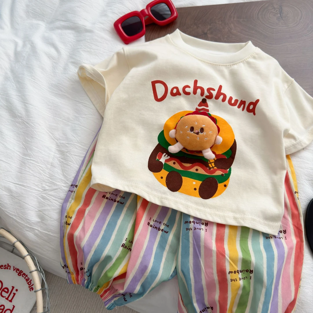 儿童夏季男童女童宽松宝宝洋气女童短袖t恤休闲裤纯棉3岁两件套