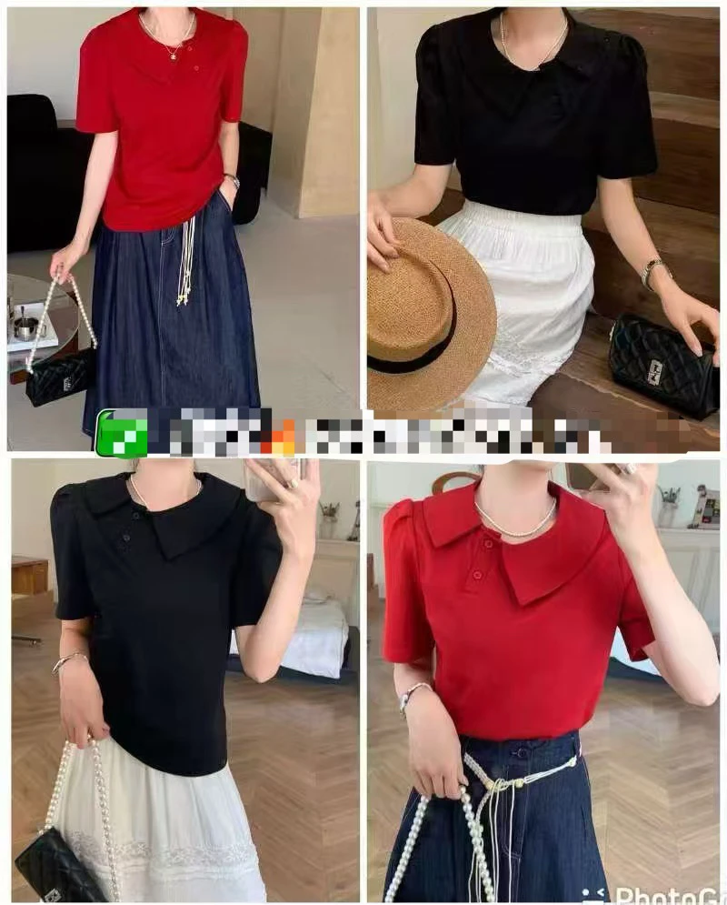 薇莎8853【现货】翻领短袖T恤女