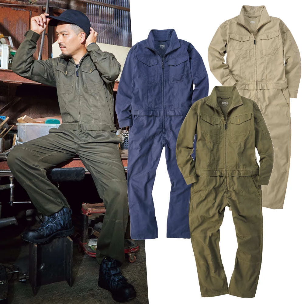 外贸日本四季款加厚纯棉工装工作服连体服套装机修汽修无尘劳保男