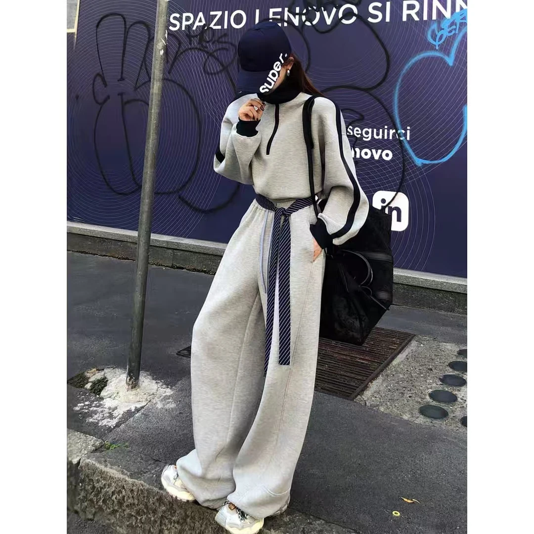 高级感休闲运动套装女秋冬季宽松显瘦时尚炸街卫衣阔腿裤两件套潮