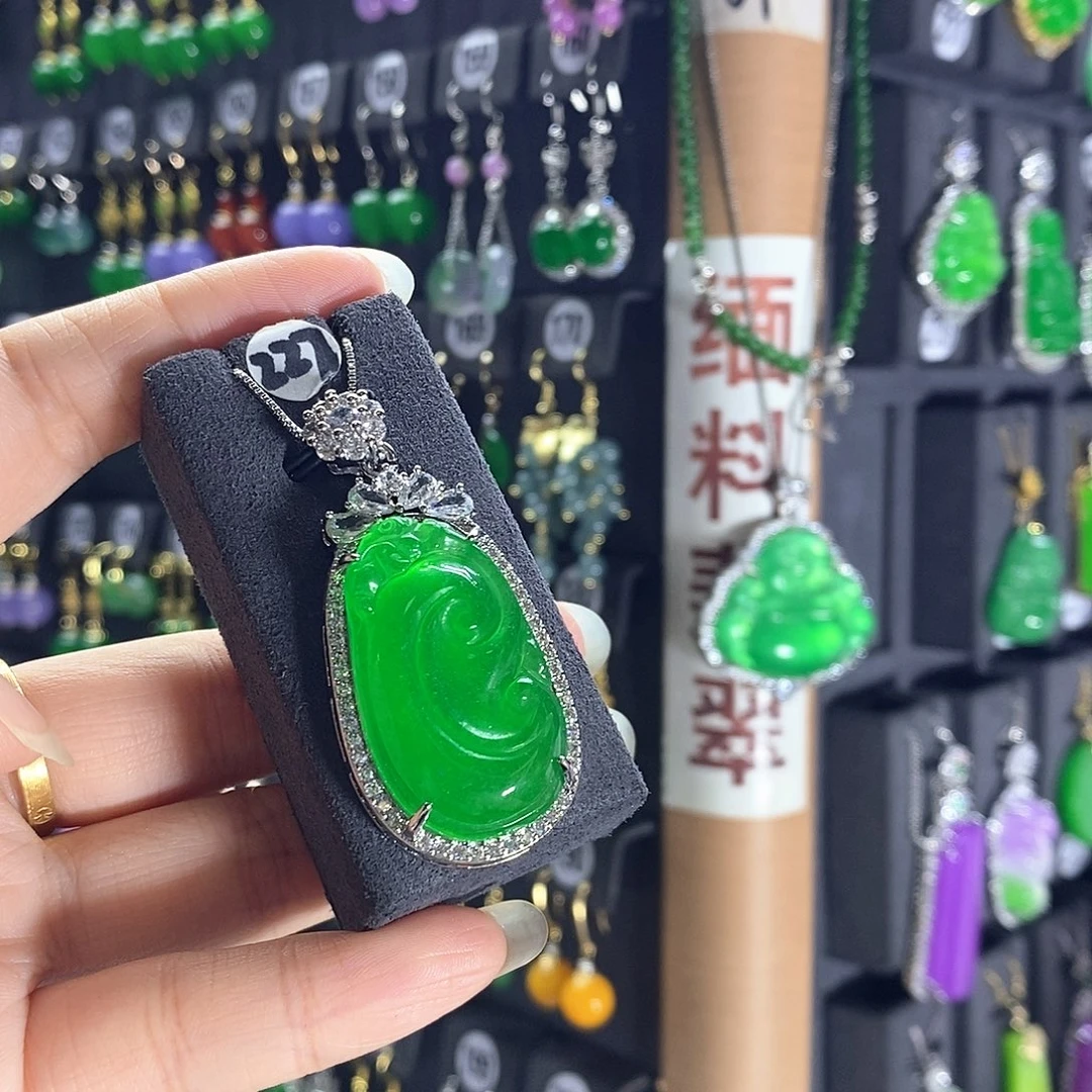 银S925镶嵌翡翠耳饰227