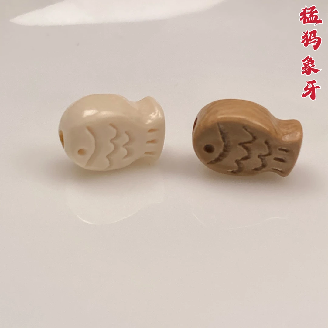 保真猛犸象牙手工雕刻小鱼一对文玩配饰b307