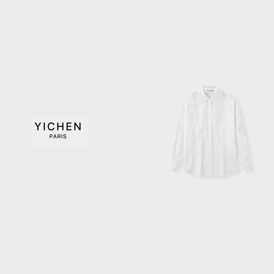 YC 重工镂空蕾丝刺绣翻领拼接中长款衬衫-1888