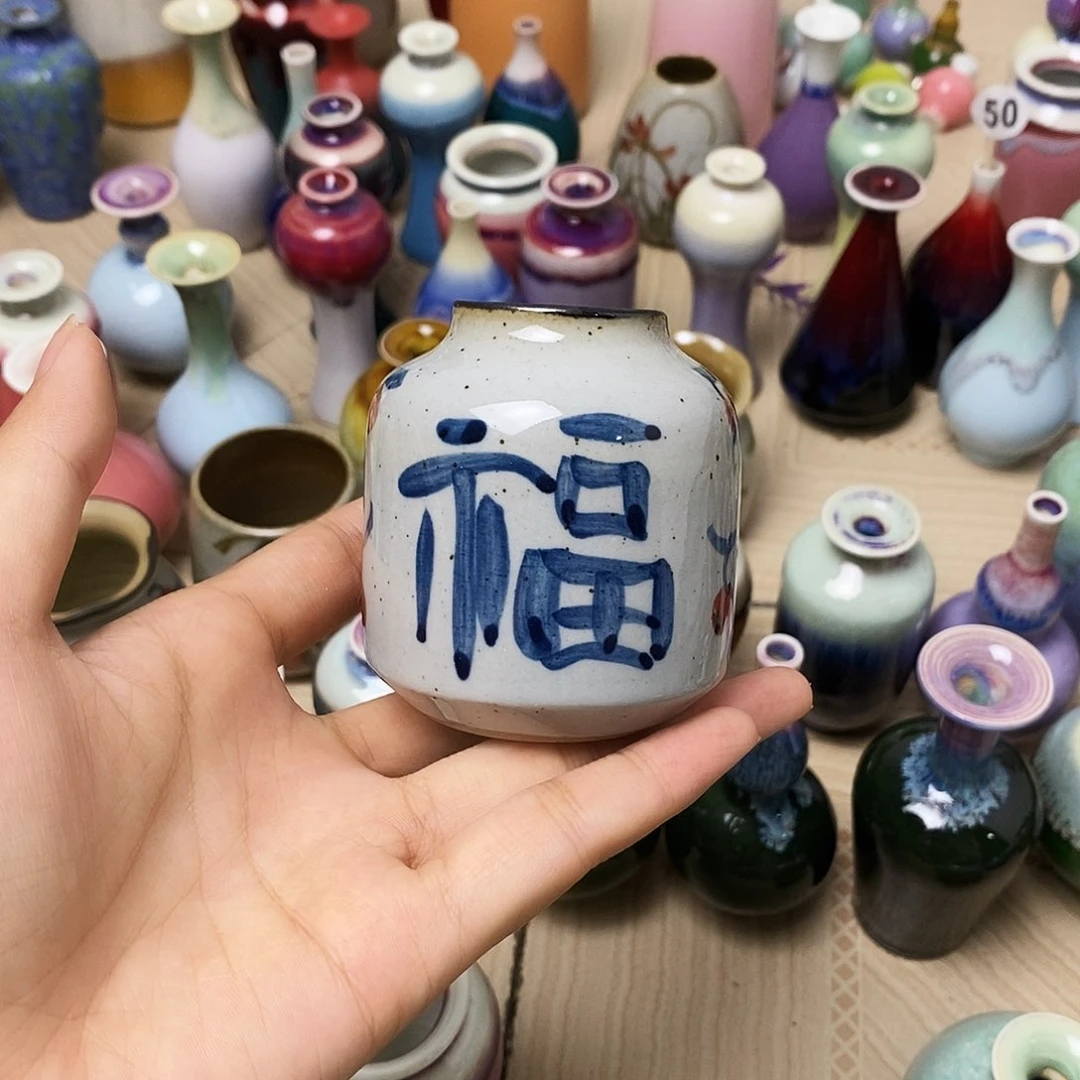 摆件巴掌大景德镇高温陶瓷小花器