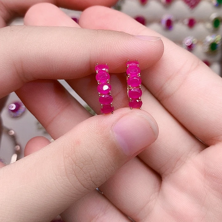 银S925镶嵌耳饰红宝石