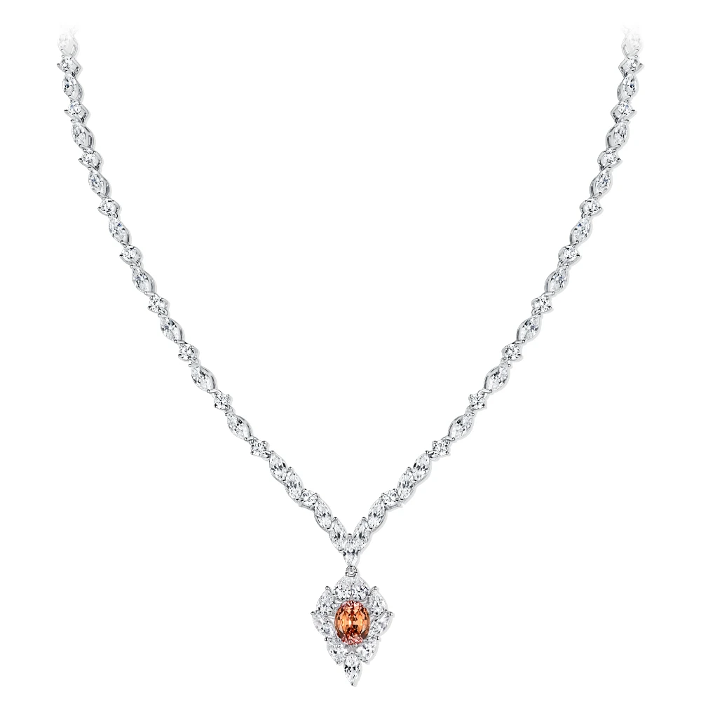 培育蓝宝石N4309【落日】满钻镶嵌帕帕拉恰色时尚气质百搭项链